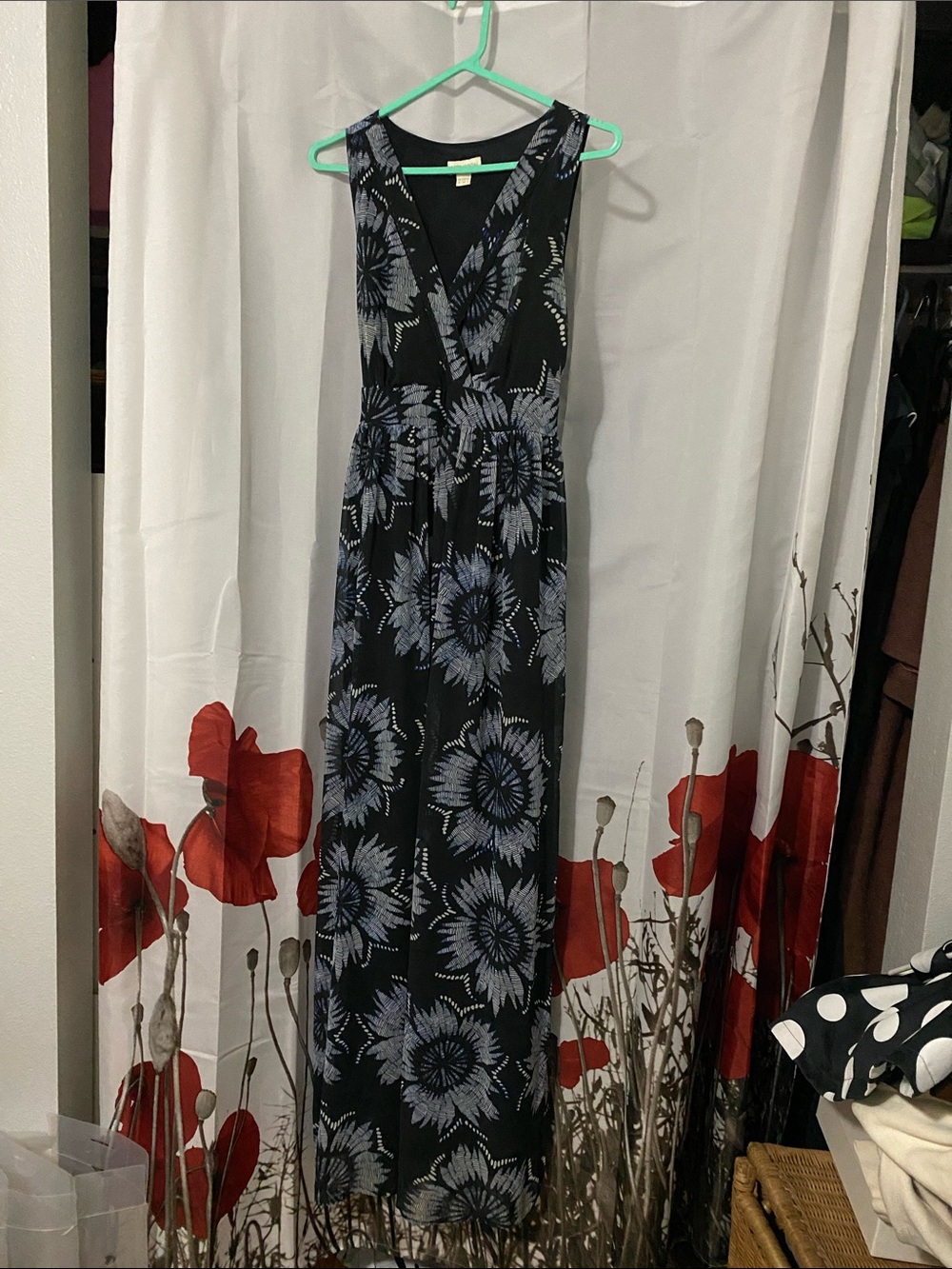 Monsoon Navy Blue Summer Maxi Dress with Floral Print & Tie Back. Size 6